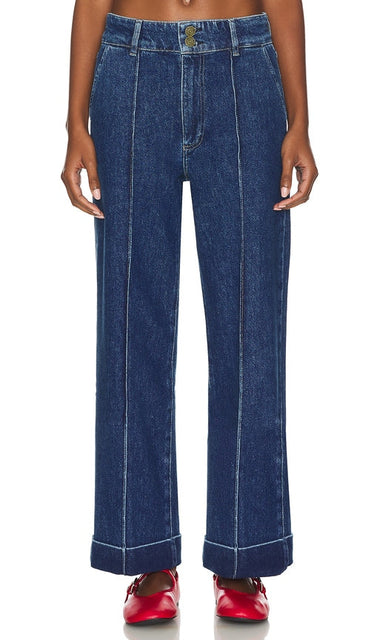 FRAME 70's Cuffed Crop Straight in Blue - FRAME Coupe droite courte à revers des années 70 en bleu - FRAME 70's 蓝色翻边短款直筒裤 - FRAME 70er-Jahre Cuffed Crop Straight in Blau - FRAME 70's 커프드 크롭 스트레이트 블루 색상 - MONTATURA Crop dritta con risvolto anni '70 in blu