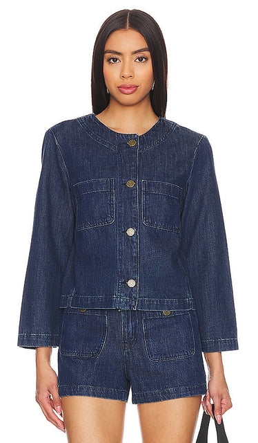 FRAME Button Front Jacket in Blue - FRAME - Veste boutonnée sur le devant en bleu - 蓝色 FRAME 正面纽扣夹克 - FRAME Jacke mit Knopfleiste vorne in Blau - FRAME 버튼 프론트 재킷 블루 색상 - Giacca frontale con bottoni FRAME in blu