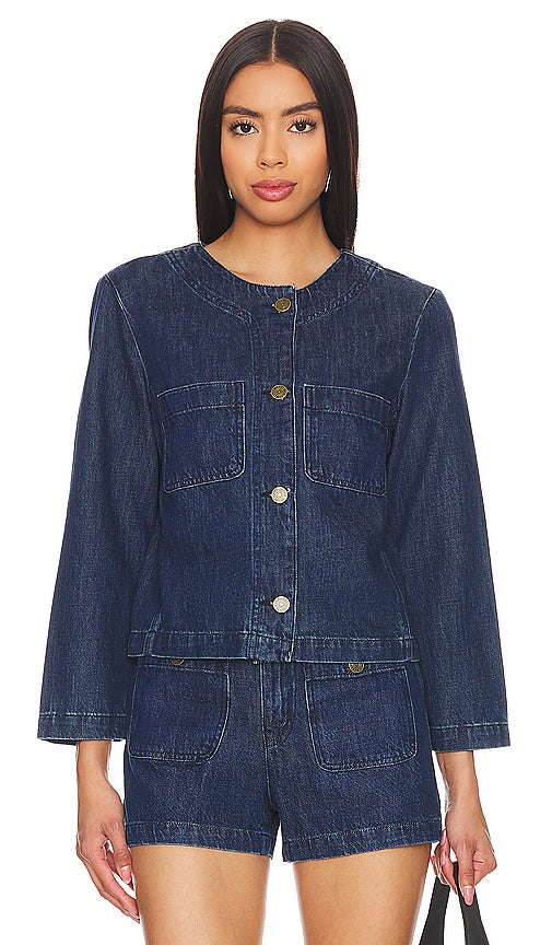 FRAME Button Front Jacket in Blue - FRAME - Veste boutonnée sur le devant en bleu - 蓝色 FRAME 正面纽扣夹克 - FRAME Jacke mit Knopfleiste vorne in Blau - FRAME 버튼 프론트 재킷 블루 색상 - Giacca frontale con bottoni FRAME in blu