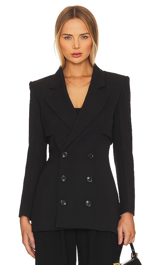 FRAME Fitted Storm Flap Blazer in Black - FRAME Blazer ajusté à rabat tempête en noir - 黑色 FRAME 合身防风门襟西装外套 - FRAME Taillierter Blazer mit Sturmklappe in Schwarz - FRAME 핏 스톰 플랩 블레이저블랙 색상 - Blazer aderente con patta antivento FRAME in nero