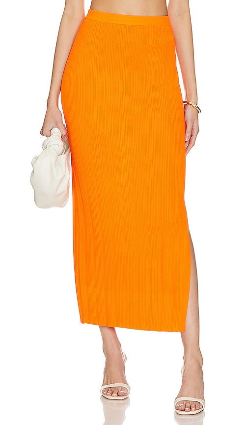 FRAME Mixed Rib Cutout Skirt in Orange - FRAME Jupe découpée en côtes mélangées en orange - 橙色 FRAME 混合罗纹镂空半身裙 - FRAME Rock mit gemischten Rippenausschnitten in Orange - FRAME 믹스립 컷아웃 스커트 오렌지 색상 - Gonna FRAME con taglio a coste miste in arancione