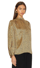 FRAME Shirred Mock Neck Blouse in Beige