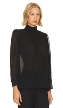 FRAME Strong Shoulder Pleated Blouse in Black