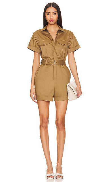 FRAME Utility Romper in Tan - FRAME Combishort utilitaire en beige - 黄褐色 FRAME 实用连衣裤 - FRAME Utility-Strampler in Hellbraun - FRAME 유틸리티 롬퍼 - Tutina FRAME Utility in marrone chiaro