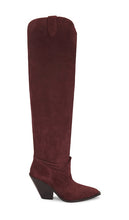 Free People Triple Crown Over The Knee Boot In Espresso Suede in Burgundy | Espresso Suede Knee-High Boots for Women