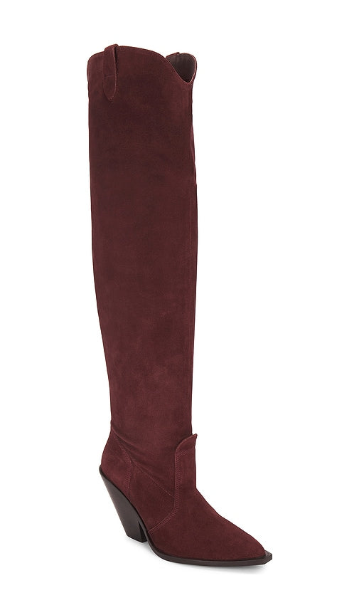 Free People Triple Crown Over The Knee Boot In Espresso Suede in Burgundy