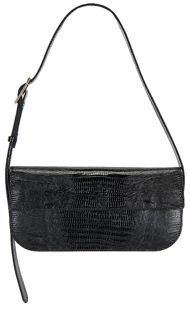 Flattered Lillie Lizard Shoulder Bag in Black