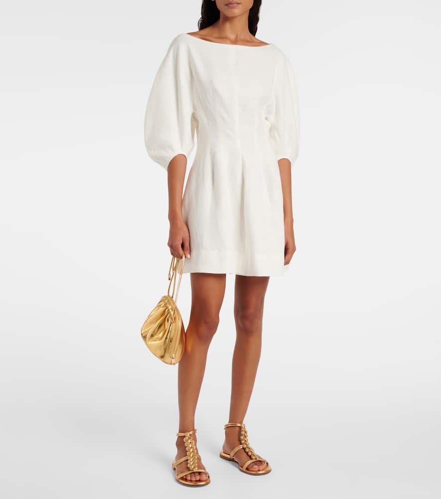Faithfull Puff-sleeve linen minidress