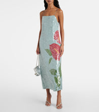 Farm Rio Anthurium printed embellished slip dress