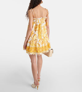 Farm Rio Aura shirred floral cotton minidress