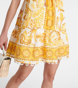 Farm Rio Aura shirred floral cotton minidress