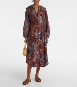 Farm Rio Delicate Garden Brown printed maxi dress