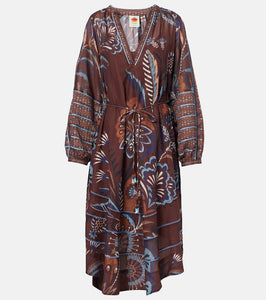 Farm Rio Delicate Garden Brown printed maxi dress