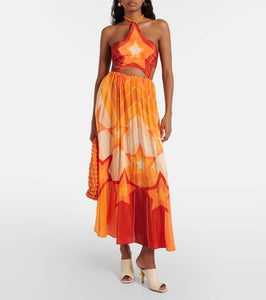Farm Rio Gradient Stripes cutout midi dress