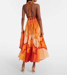 Farm Rio Gradient Stripes cutout midi dress