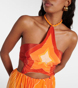 Farm Rio Gradient Stripes cutout midi dress