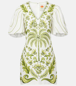 Farm Rio Milani Off-White printed linen minidress