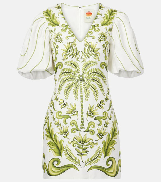 Farm Rio Milani Off-White printed linen minidress