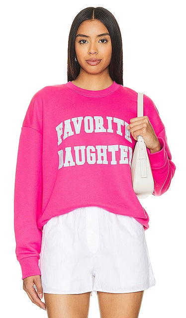 Favorite Daughter Collegiate Sweatshirt in Pink - Sweat-shirt collégial de fille préférée en rose - 最喜欢的女儿大学粉色运动衫 - Lieblings-Tochter-College-Sweatshirt in Rosa - Favourite Daughter 대학생 스웨트셔츠 핑크 색상 - Felpa collegiale della figlia preferita in rosa