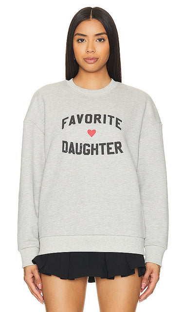 Favorite Daughter Heart Logo Sweatshirt in Grey - Favourite Daughter - Sweat-shirt avec logo cœur en gris - 最喜爱的灰色 Daughter Heart 徽标运动衫 - Lieblings-Tochter-Herz-Logo-Sweatshirt in Grau - Favourite Daughter 하트 로고 스웨트셔츠 그레이 색상 - Felpa con logo a cuore della figlia preferita in grigio