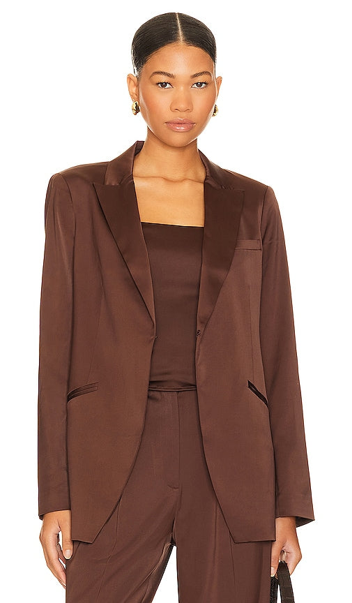 Favorite Daughter Satin Blazer in Chocolate - Blazer en satin pour fille préférée en chocolat - 最喜欢的女儿巧克力缎面西装外套 - Lieblings-Tochter-Satinblazer in Schokolade - 페이버릿 딸 초콜릿 새틴 블레이저 - Blazer in raso della figlia preferita color cioccolato