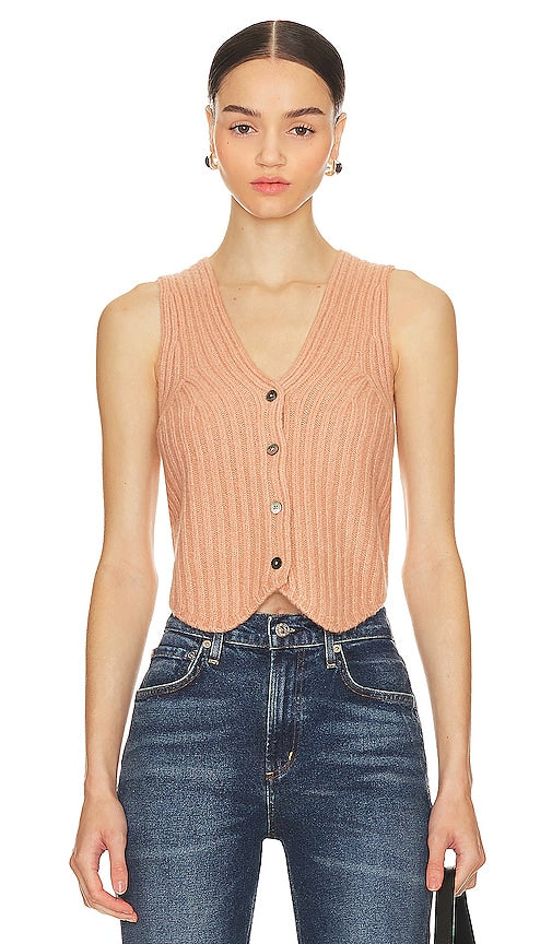 Favorite Daughter The Knit Favorite Vest in Tan - Fille préférée Le gilet préféré en tricot en beige - 最喜欢的女儿最喜欢的棕褐色针织背心 - Lieblingstochter Die gestrickte Lieblingsweste in Hellbraun - Favorite Daughter The Knit 페이보릿 조끼 in Tan - Figlia preferita Il gilet preferito lavorato a maglia in marrone chiaro