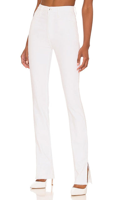 Favorite Daughter Valentina Super High Rise Tower Jean With Slit in White - Valentina, fille préférée, jean tour taille très haute avec fente, blanc - 最喜欢的女儿 Valentina 白色开衩超高腰塔型牛仔裤 - Lieblingstochter Valentina Super High Rise Tower Jeans mit Schlitz in Weiß - Favorite Daughter Valentina 슈퍼 하이라이즈 타워 진 화이트 색상 - La figlia preferita Valentina Jeans a torre super alti con spacco in bianco