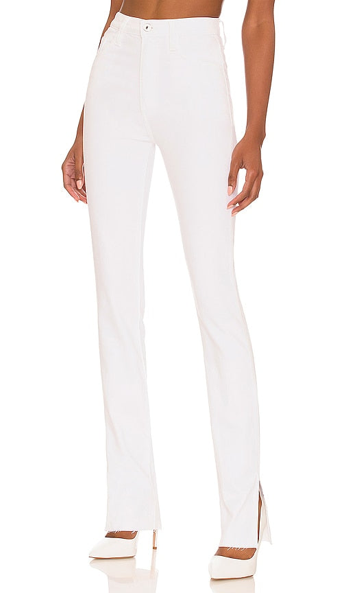 Favorite Daughter Valentina Super High Rise Tower Jean With Slit in White - Valentina, fille préférée, jean tour taille très haute avec fente, blanc - 最喜欢的女儿 Valentina 白色开衩超高腰塔型牛仔裤 - Lieblingstochter Valentina Super High Rise Tower Jeans mit Schlitz in Weiß - Favorite Daughter Valentina 슈퍼 하이라이즈 타워 진 화이트 색상 - La figlia preferita Valentina Jeans a torre super alti con spacco in bianco