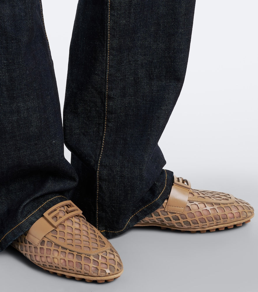 Fendi Baguette leather driving shoes (Beige) - Loafers