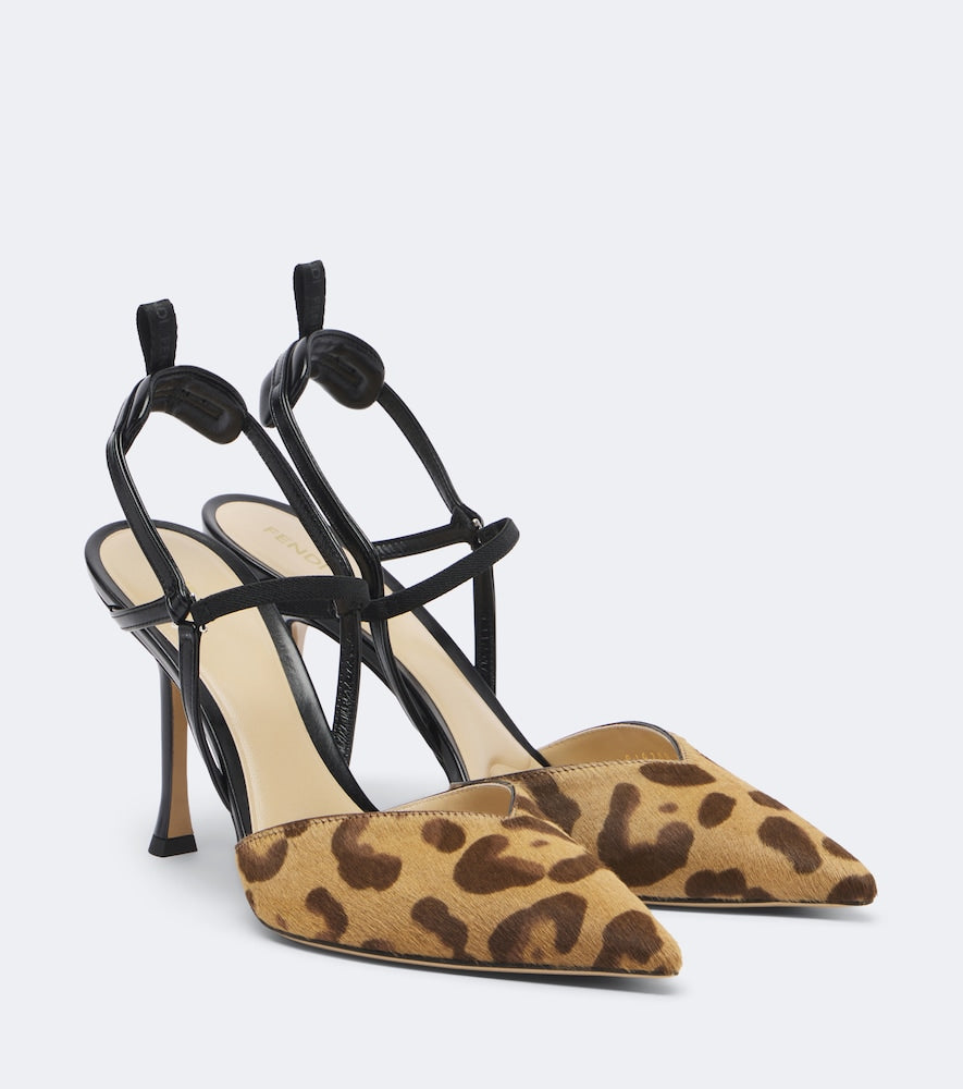 Fendi Colibri leopard-print calf hair slingback pumps (Brown) - High-Heel Pumps