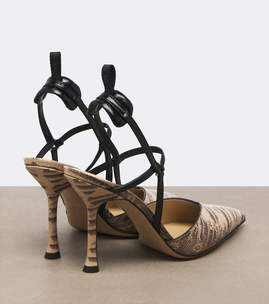 Fendi Colibri snake-effect leather slingback pumps in Beige - High-Heel Pumps
