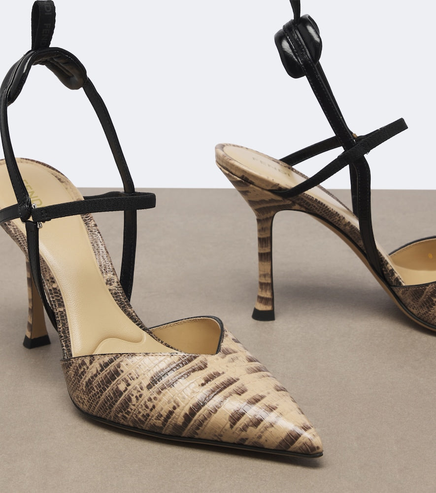 Fendi Colibri snake-effect leather slingback pumps in Beige - High-Heel Pumps