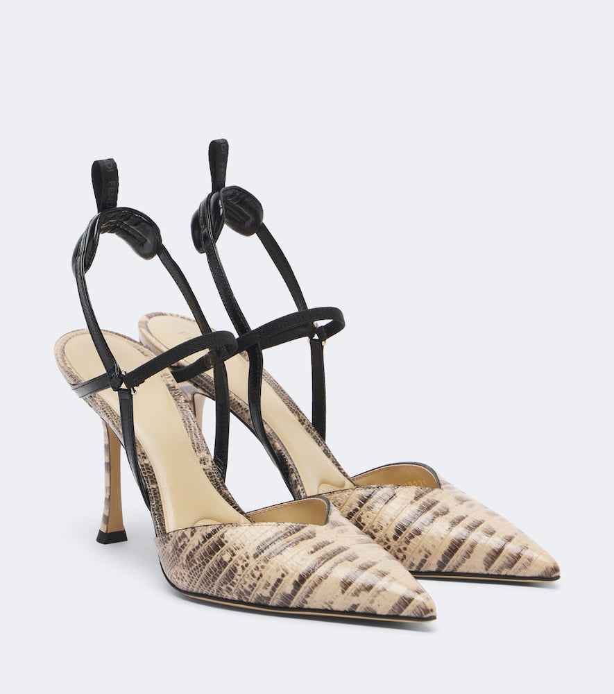 Fendi Colibri snake-effect leather slingback pumps in Beige - High-Heel Pumps
