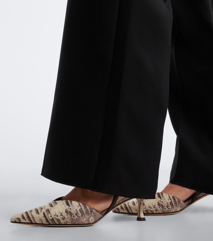 Fendi Colibri snake-effect leather slingback pumps - Beige Mid Heel Pumps