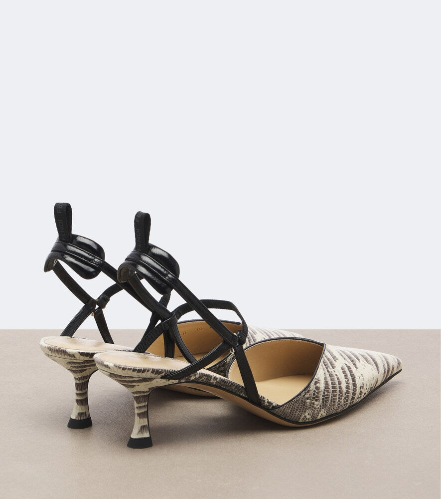 Fendi Colibri snake-effect leather slingback pumps - Beige Mid Heel Pumps