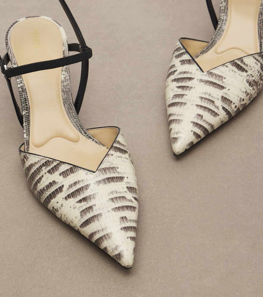 Fendi Colibri snake-effect leather slingback pumps - Beige Mid Heel Pumps