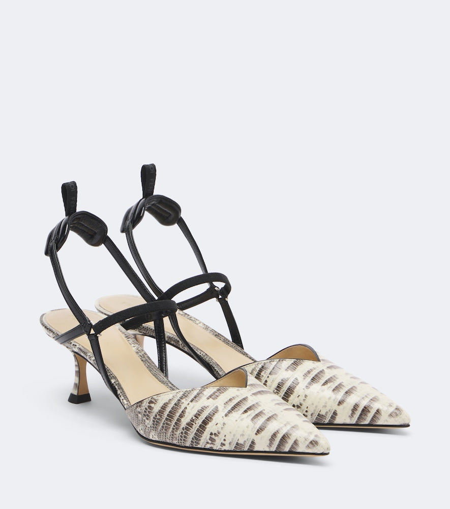 Fendi Colibri snake-effect leather slingback pumps - Beige Mid Heel Pumps