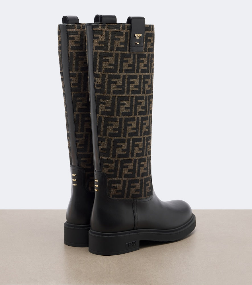 Fendi Fendi Filo canvas and leather knee-high boots (Black) - Flat Boots