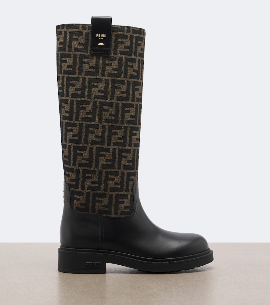 Fendi Fendi Filo canvas and leather knee-high boots (Black) - Flat Boots