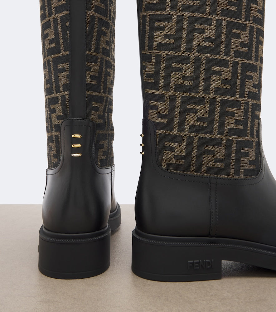 Fendi Fendi Filo canvas and leather knee-high boots (Black) - Flat Boots