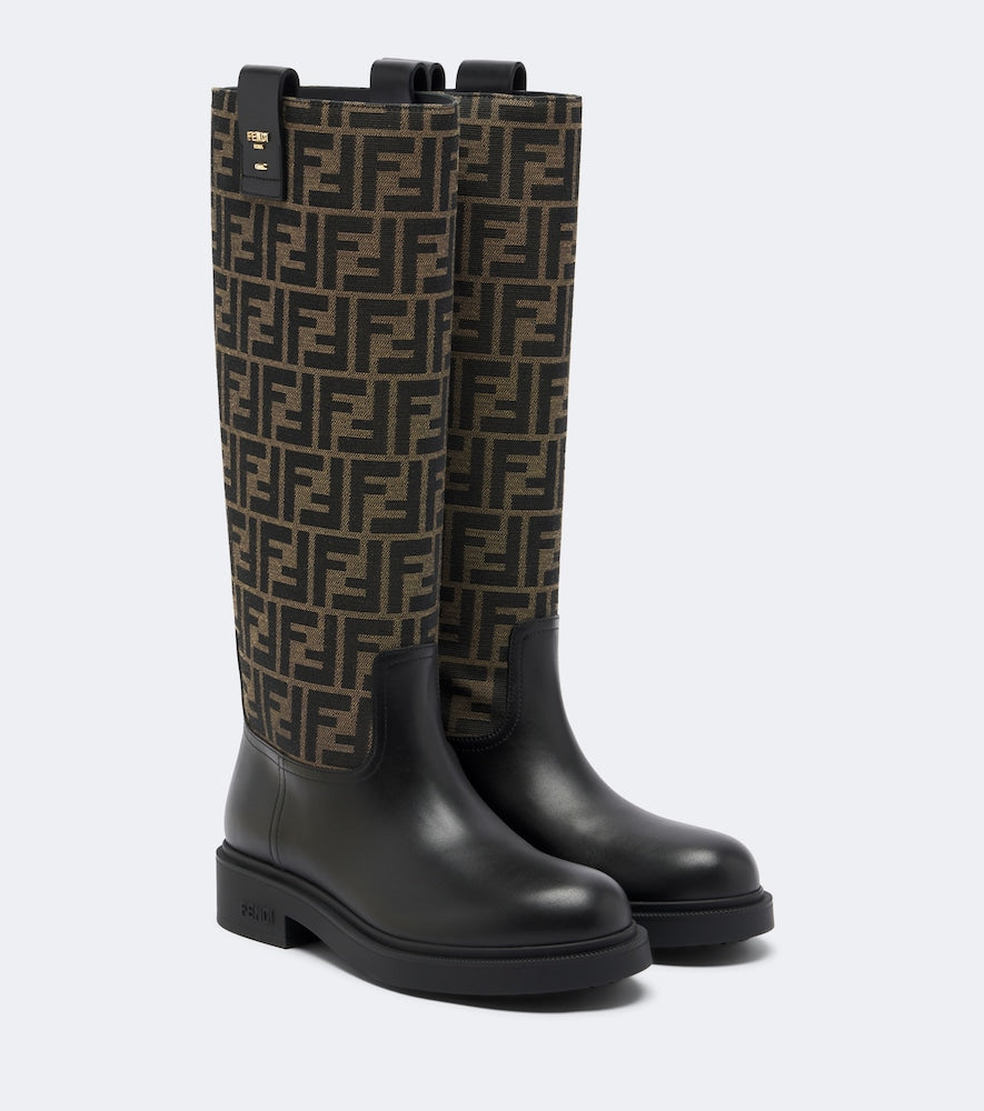 Fendi Fendi Filo canvas and leather knee-high boots (Black) - Flat Boots