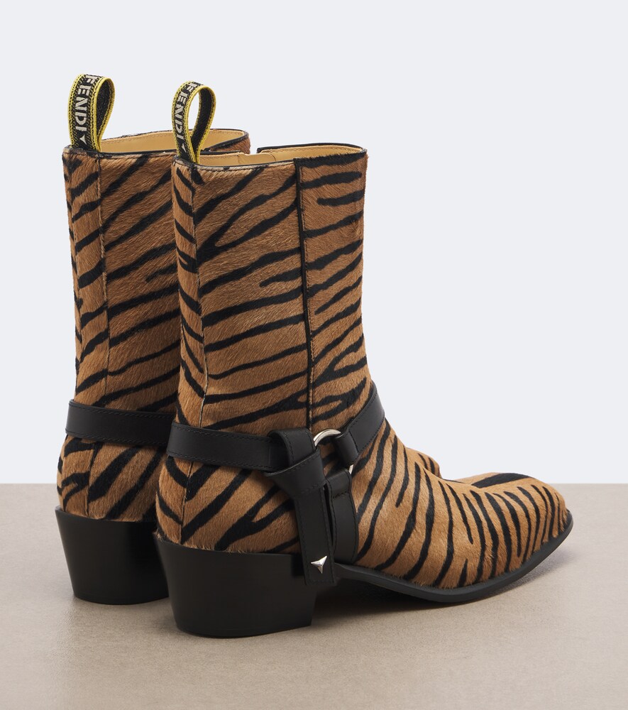 Fendi Printed calf hair mid-calf boots (Brown) - Mid Heels