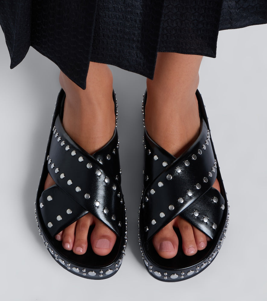 Fendi Studded leather slides - Black Flat Sandals