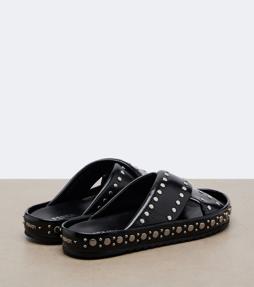 Fendi Studded leather slides - Black Flat Sandals
