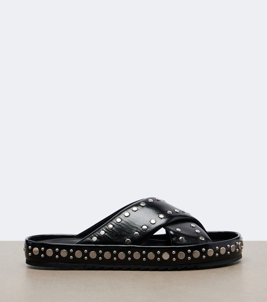 Fendi Studded leather slides - Black Flat Sandals