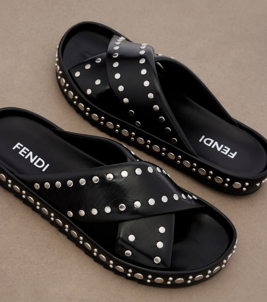 Fendi Studded leather slides - Black Flat Sandals