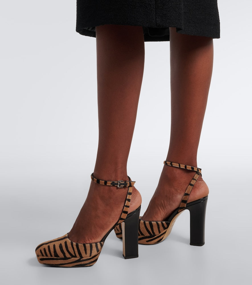 Brown Fendi Tiger-print calf hair platform pumps - High-Heel Pumps