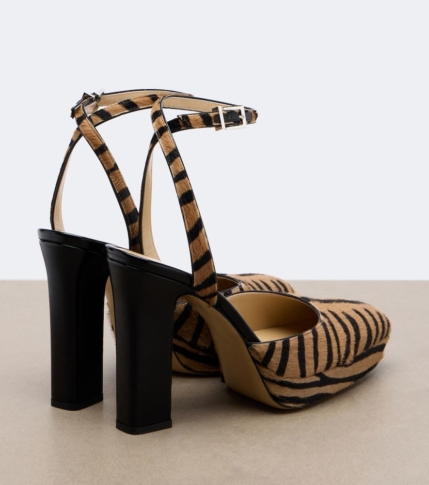 Brown Fendi Tiger-print calf hair platform pumps - High-Heel Pumps