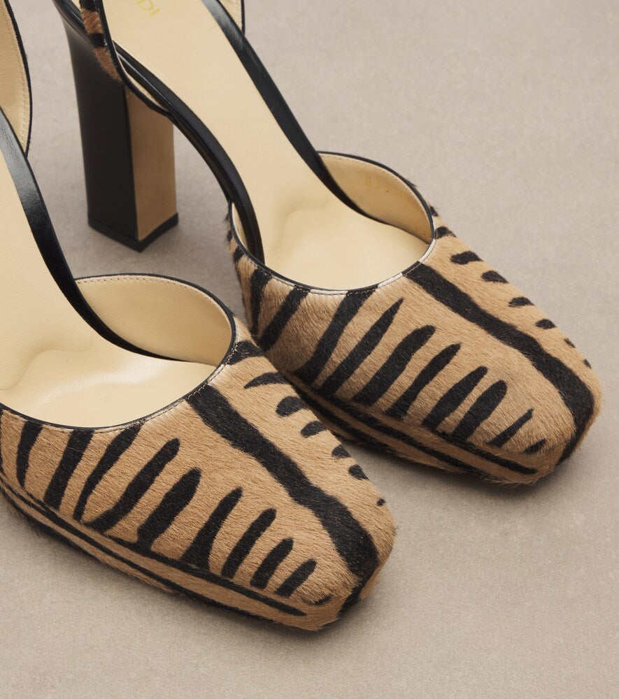 Brown Fendi Tiger-print calf hair platform pumps - High-Heel Pumps