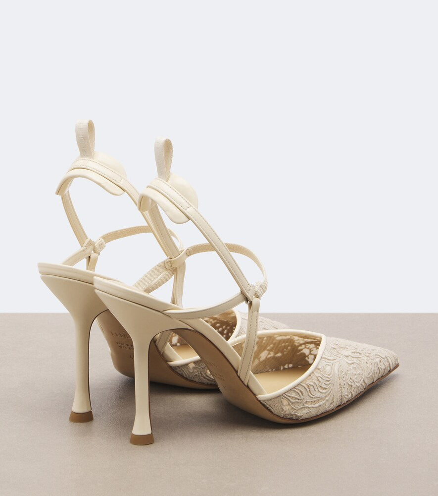 White Fendi Very Colibri floral lace slingback pumps - High-Heel Pumps